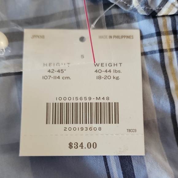 Janie And Jack Nwt Sz 5 Winter Blue Plaid Girls Top Gold Threads Pearl Buttons - Picture 2 of 6